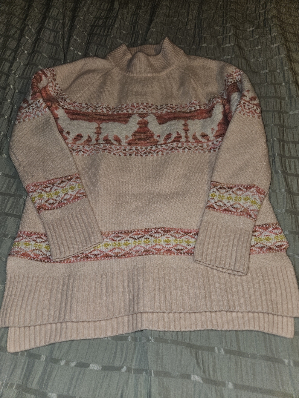 Anthropologie Pink Fair Isle Turtleneck Sweater with Rust Accents